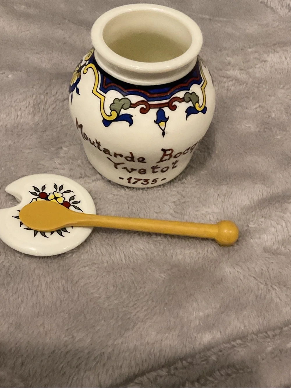 Decorative Ceramic Mustard Pot with Spoon - Multicolor Floral Motif